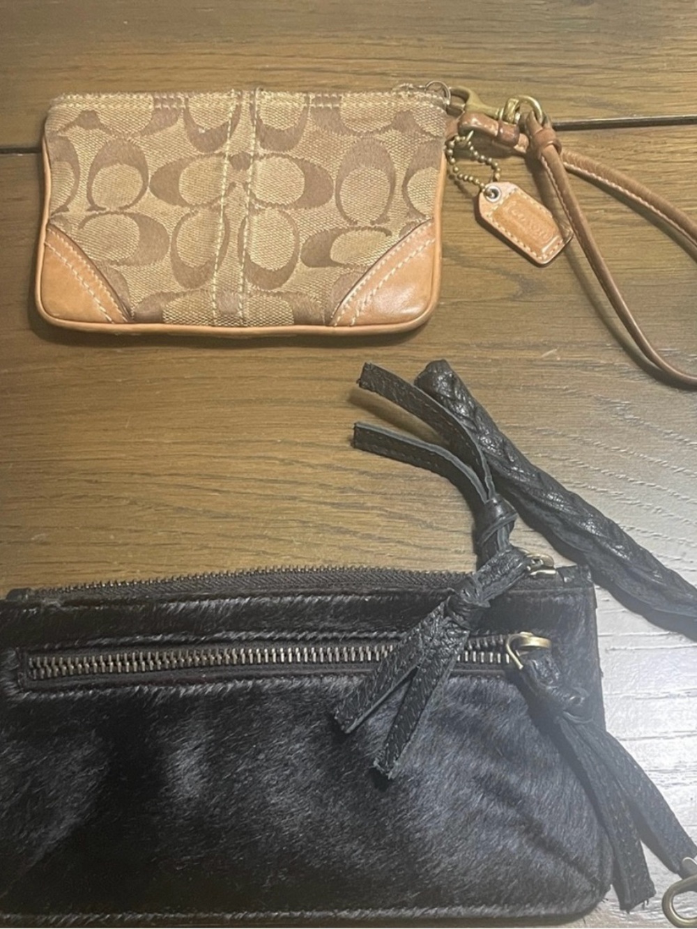 Coach Signature Canvas Wristlet in Tan and Leather Trim